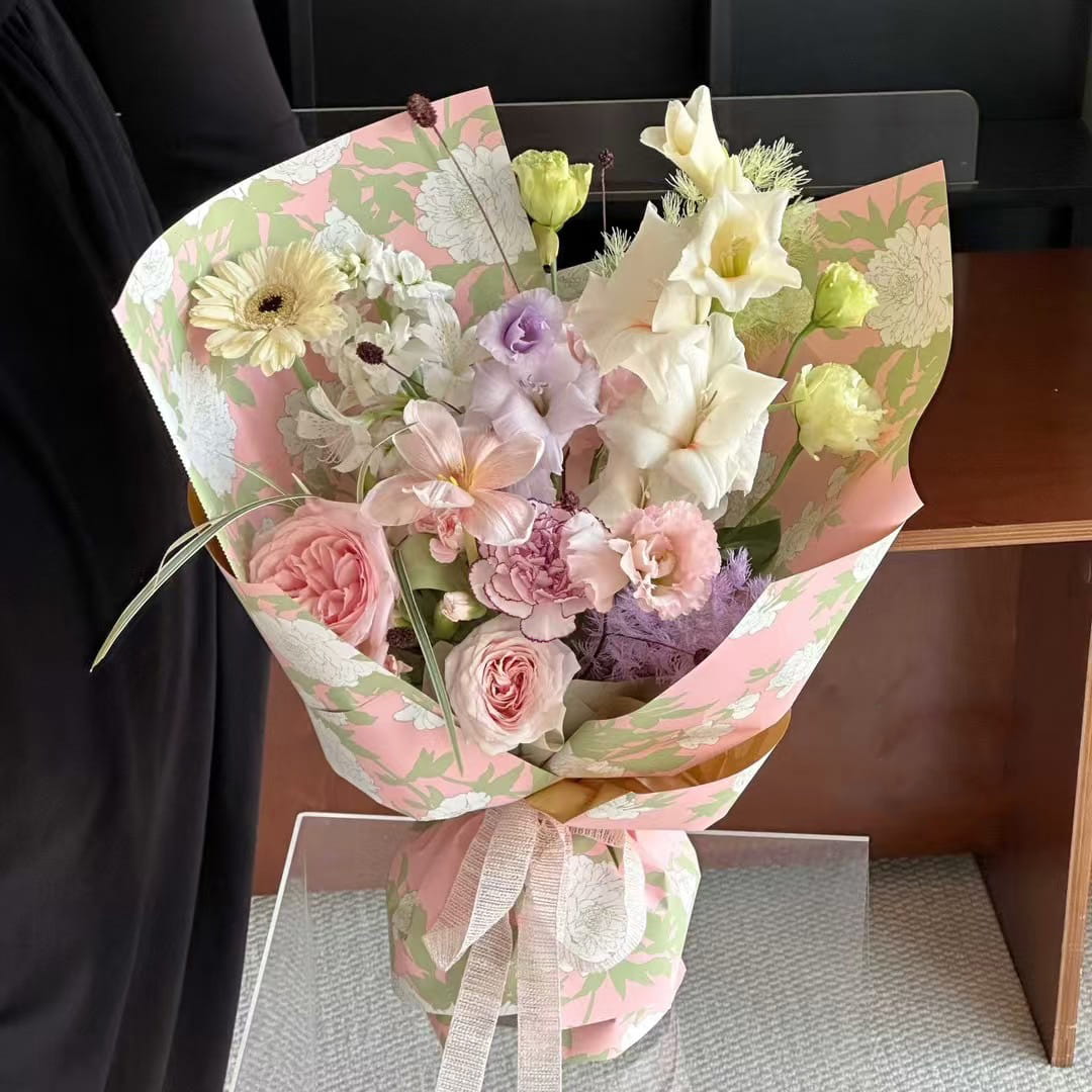 MYHC-78 Kertas Pembungkus Bunga Film Mutiara Pola Peony Gaya Cina Perbatasan Emas