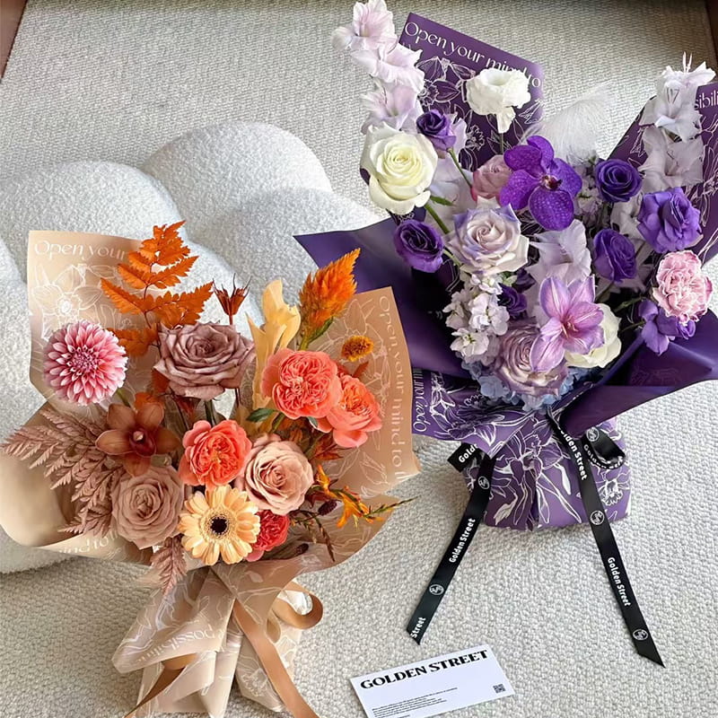 MYHC-78 Kertas Pembungkus Bunga Film Mutiara Pola Peony Gaya Cina Perbatasan Emas