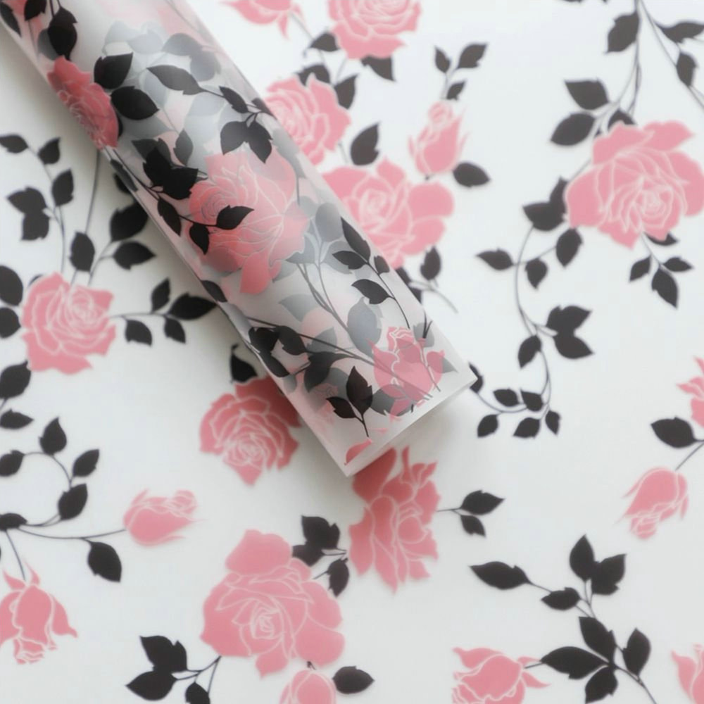 MYHC-79 Rose Print, Film Kemasan Bunga Transparan Dua Warna
