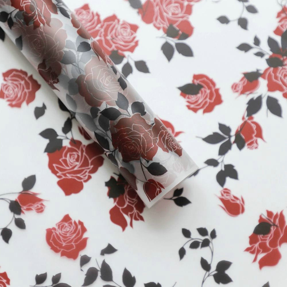 MYHC-79 Rose Print, Film Kemasan Bunga Transparan Dua Warna