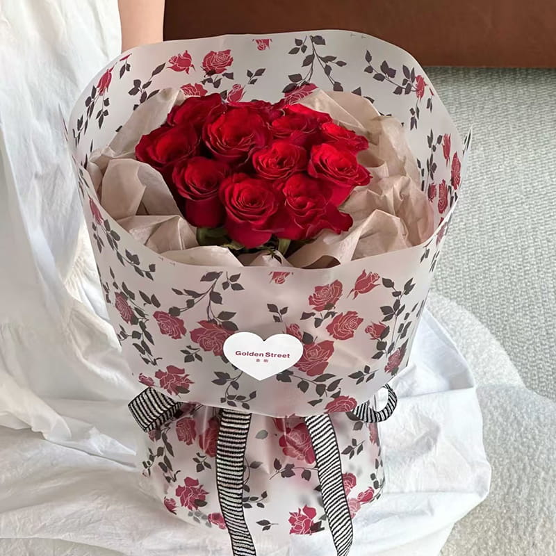MYHC-79 Rose Print, Film Kemasan Bunga Transparan Dua Warna