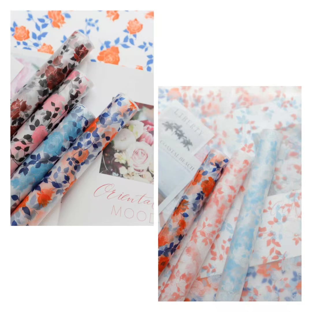 MYHC-79 Rose Print, Film Kemasan Bunga Transparan Dua Warna