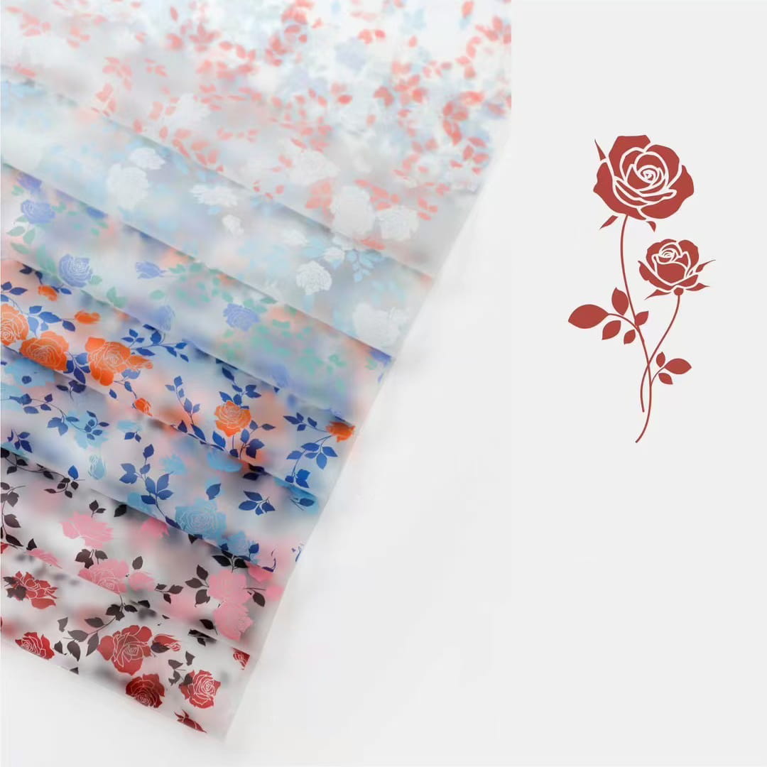 MYHC-79 Rose Print, Film Kemasan Bunga Transparan Dua Warna